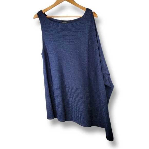 White House Black Market Asymmetric Drape Sleeve Shimmer Sweater Blue Medium - Picture 1 of 15